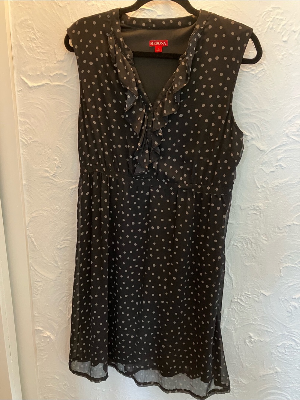 Merona Black Polka Dot Sleeveless Dress with Ruffle Neckline